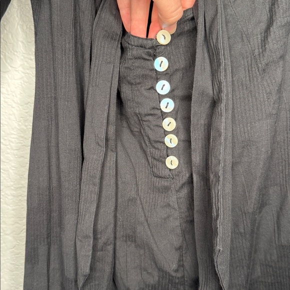 Free People Off the Shoulder Puff Sleeve Keyhole Button & Tie Back Midi Dress - Picture 6 of 7